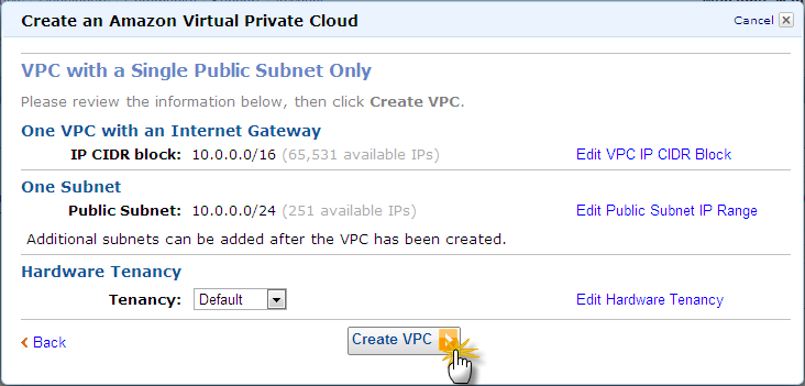 Figura 53. Propiedades para subred pública en una nube privada virtual Fuente: Amazon (https://console.aws.amazon.com/ec2/). Consulta: 20 de febrero de 2012.
