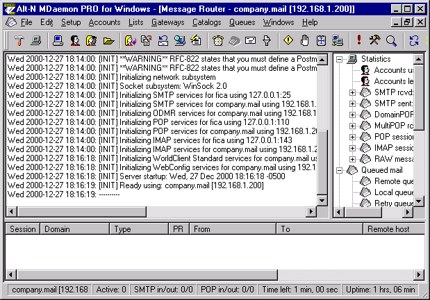 Administración remota ( Internet / LAN) Edición / Administración de MultiPOP para las cuentas Sesiones SMTP/POP3 Como con Mdaemon se puede integrar las cuentas de Windows NT Server 4.
