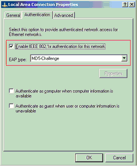 Configuración de Clientes PC para Utilizar la Autenticación 801x Este ejemplo es específico para el Extensible Authentication Protocol (EAP) sobre cliente LAN (EAPOL) de Microsoft Windows XP: 4.