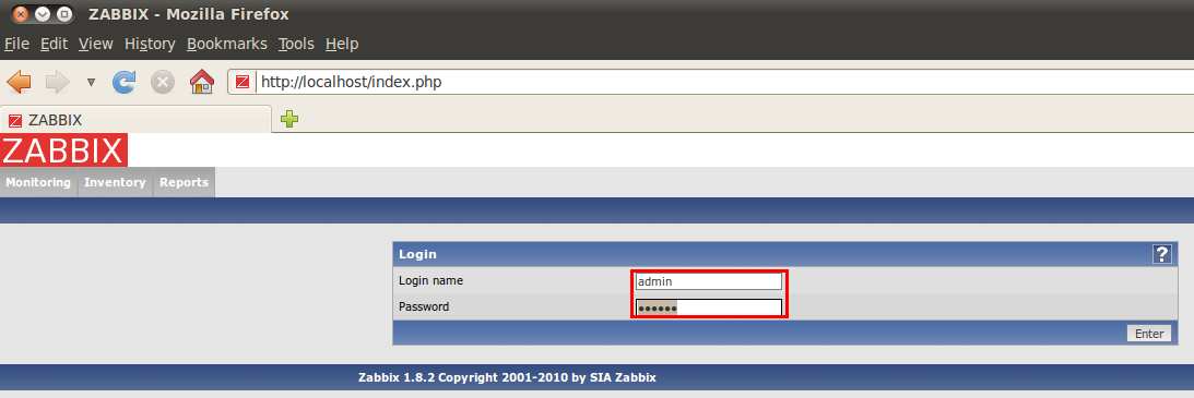autenticándonos con el usuario: admin y el password: zabbix.
