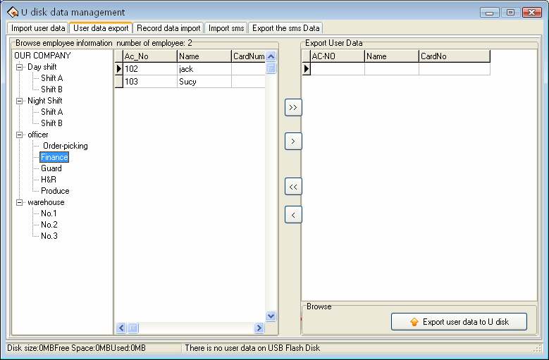 Podrá ver toda la información del personal en la columna de la izquierda, de click en el botón para mover los datos a la parte de Export User Data.