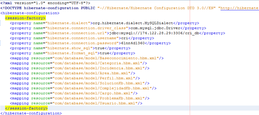 ii. Archivos de Configuración Hibernate Dentro del paquete anteriormente mencionado ( default Package ) Hay 2 archivos de configuración que crea Hibérnate tras hacer la configuración de conexión con
