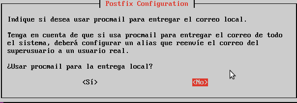 Configuración Procmail Aquí indica que si Procmail va a ser el encargado de entregar correo localmente,