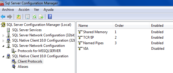 Configuración de Microsoft SQL Server Configuration Manager 1. Ir a Inicio\Todos los Programas\Microsoft SQL Server 2008 R2\Configuration Tools 2. Hacer click en SQL Server Configuration Manager 3.