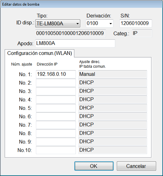 Visualización de la pantalla de registro/edición de la información de la bomba/rack 1) Para añadir una nueva bomba/rack, haga clic en [Add] (Añadir) en la parte inferior de la pantalla.