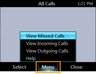 Comprobación del correo de voz 2 Desde la pantalla Todas las llamadas, seleccione Menú para ordenar las llamadas.
