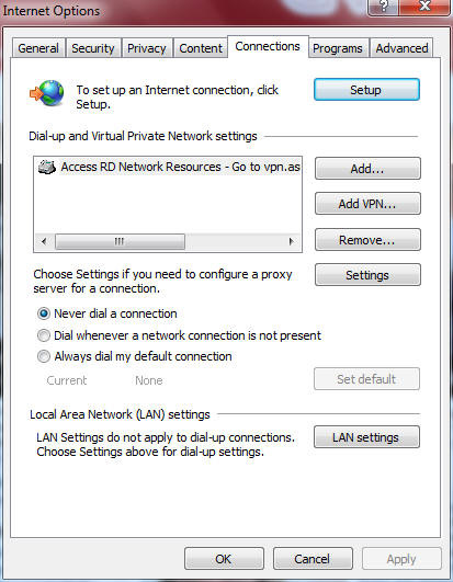 C. Deshabilite todas las conexiones de acceso telefónico, si hay alguna habilitada. Windows 7 1. Haga clic en Start (Inicio) > Internet Explorer para iniciar el explorador web. 2.