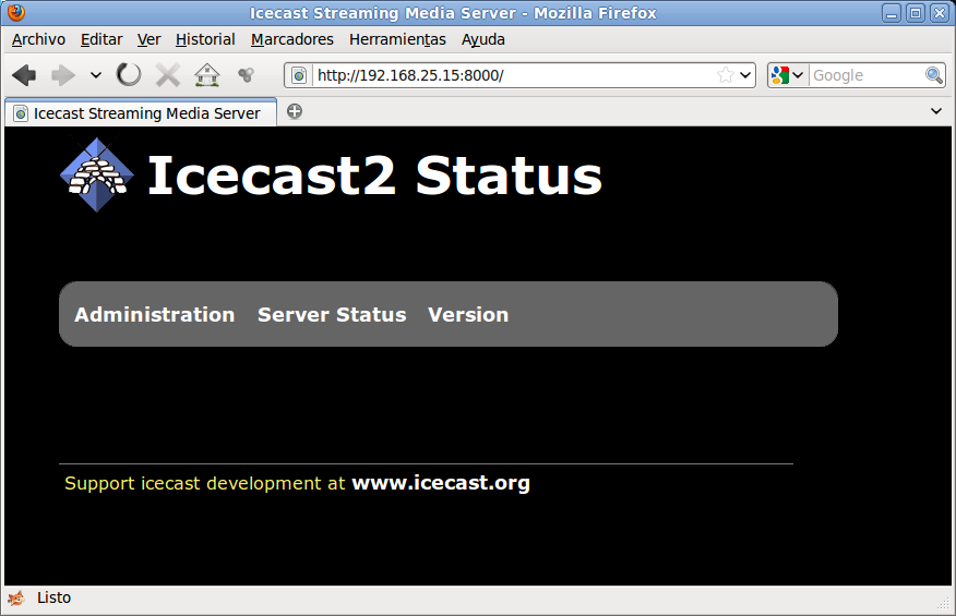 4.- Activar el servidoricecast2mediante la línea: sudo /etc/init.d/icecast2 start 5.