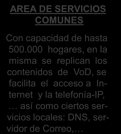 arquitectura triple-play /3 Area de Servicios Comunes Servidores DNS, Caché, Correo,.. RTPC Gateway VoIP Servidor VoIP AREA DE SERVICIOS COMUNES Con capacidad de hasta 500.