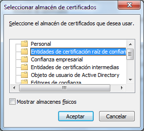 Se hace clic en Siguiente : En la siguiente ventana activamos la opción Colocar todos los certificados en el siguiente almacén, y pulsamos en Examinar.