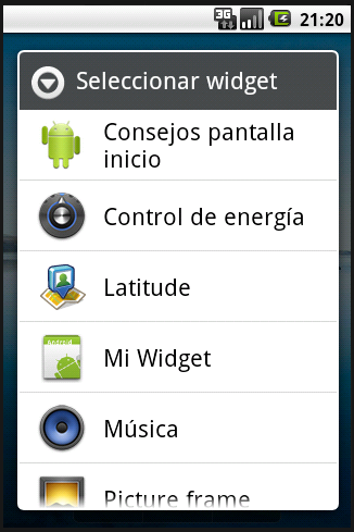 7. AppWidgets En los escritorios de Android es posible colocar un tipo especial de aplicaciones denominadas Widgets.
