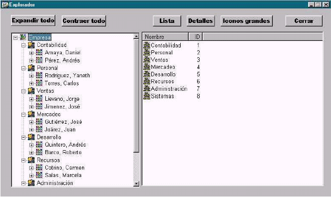 Explorador El control que se añadirá se denomina ListView. Un ListView muestra información en forma de lista al usuario. Cada ítem del ListView consiste de texto y un dibujo.