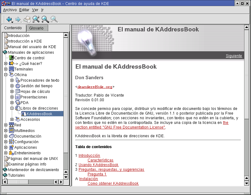 Capítulo 8. El escritorio según KDE 8.2. La ayuda interna de KDE Figura 8-2. Ventana de ayuda interna de KDE Haga clic sobre el salvavidas para obtener la ayuda interna en disco de KDE.