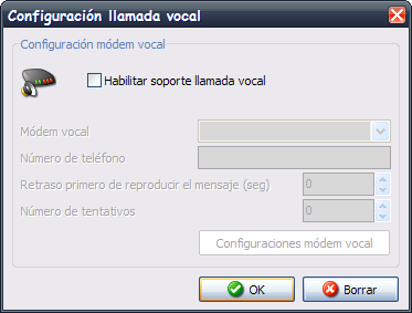 CONFIGURACIÓN DEL MÓDEM VOCAL PVMON puede enviar mensajes vocales a determinados números de teléfono a través de un módem local.