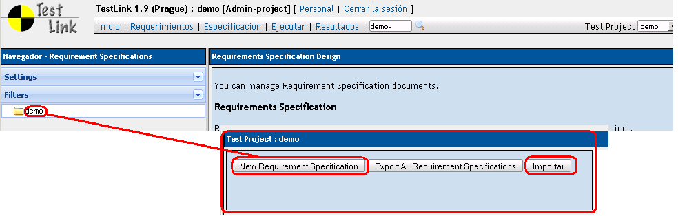 Figura 7: Requerimientos importados en Testlink NOTA IMPORTANTE: Es posible que el fichero xml que generamos desde EA tenga más de 400k, lo que nos puede ocasionar problemas en la importación.