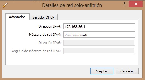 Figura 98 Configuración Red Virtual Box Paso 5 Llene los siguientes datos
