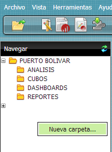 EL NAVEGADOR DE ARCHIVOS El panel de navegación a la izquierda, le permite navegar por sus carpetas de SOLUCIONES existentes. Las SOLUCIONES son archivos de contenido; estos son informes o reportes.