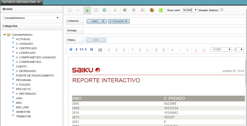 REPORTE INTERACTIVO DESCRIPCIÓN: Este es reporte genérico, que permitirá al usuario a construir un reporte con las columnas, grupos y parámetros.