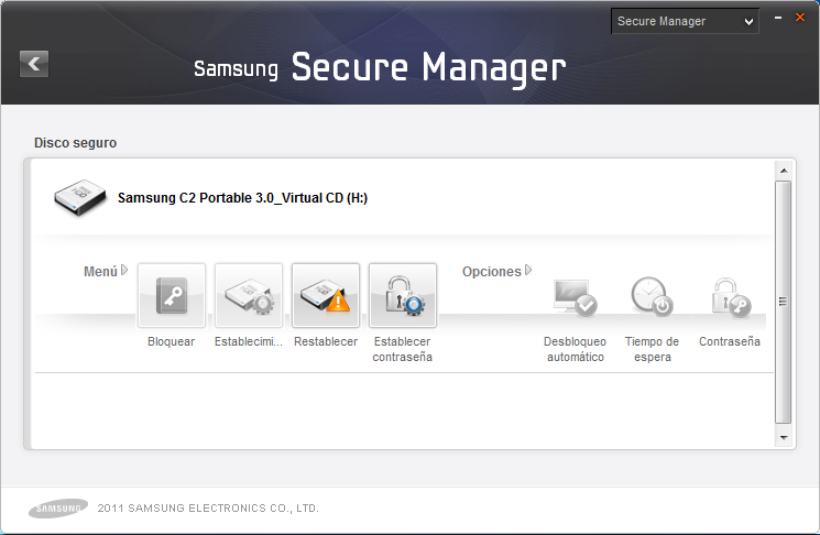 Capítulo 1 Empezar a usar Samsung Drive Manager Uso de un disco duro seguro Antes de poder usar Samsung Secure Manager es necesario definir una contraseña para el disco duro seguro.