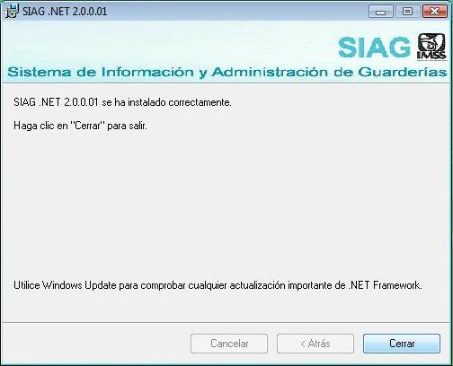 20. Como siguiente paso hay que dar clic en el acceso directo SIAG.NET, aparecerán los tres pasos para la configuración de la base de datos.