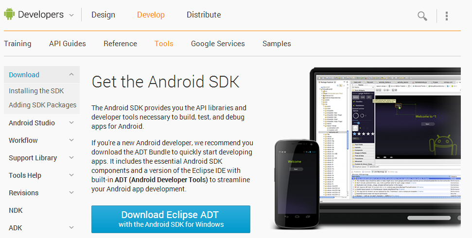 http://developer.android.com/sdk/index.html, en este sitio se puede encontrar una versión del SDK pre configurado para trabajar con Eclipse.
