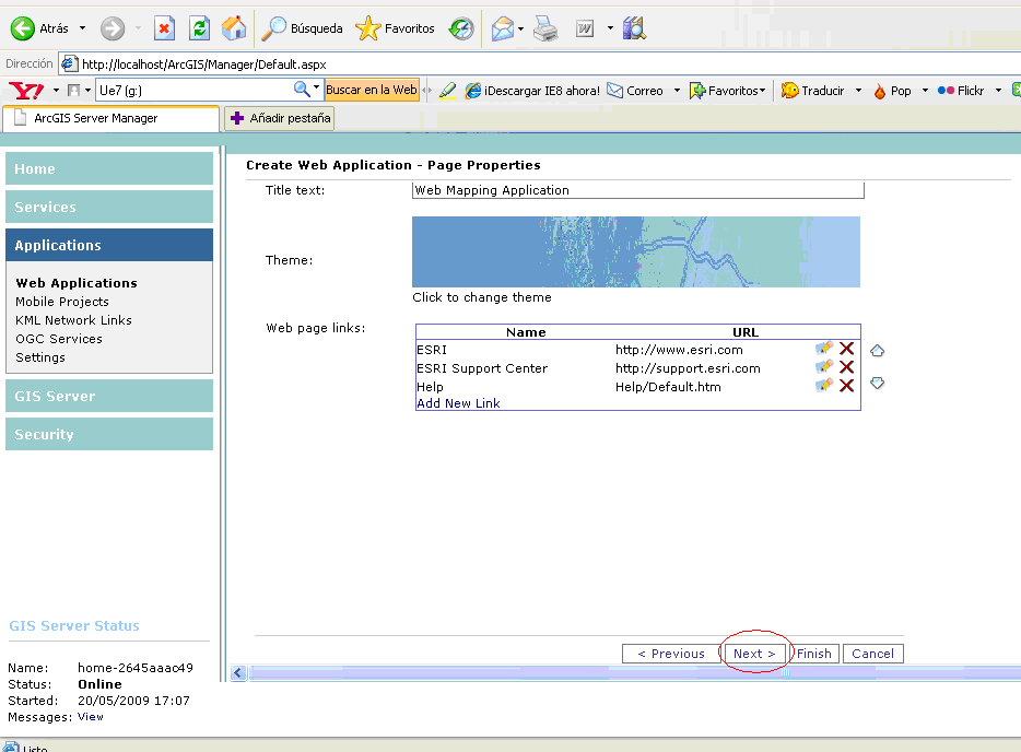 Figura 84. Verificación del layer. En esta pantalla verifica las propiedades y las conexiones a cual esta enlazado el servicio. Hacer click Next.