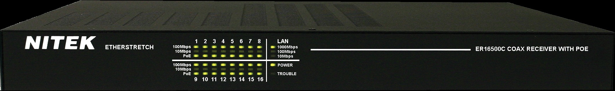 EUA EUROPA GUIA DE INSTALACION ER16500C Extensor de vídeo IP de 16 puertos por cable coaxial Con Switch PoE Gigabit interno con EtherStretch Descripción El extensor ER16500C es otro componente de