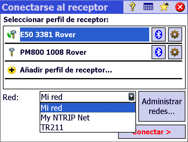 Un perfil de red queda definido por: Nombre Dirección IP Puerto IP Tipo de servidor (NTRIP, IP directo o Automático) Además de los tipos de servidor Automático o NTRIP, tiene que establecer la opción