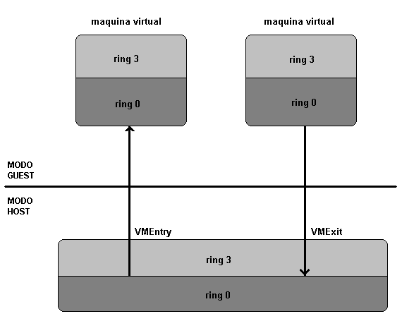 Figura 7.1 Modo Guest y Modo Host La ejecución del guest procede hasta que alguna condición, expresada por los bits de control que el VMM configuró en el VMCB, es alcanzada.