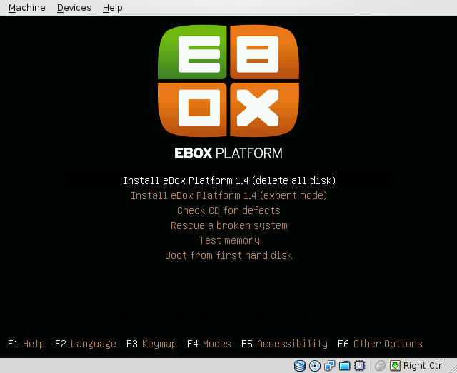 Pantalla de inicio del instalador Tras instalar el sistema base y reiniciar, comenzará la instalación de ebox Platform.