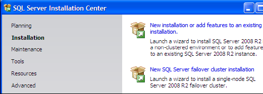 MICROSOFT SQL SERVER 2008 Instalación de Microsoft SQL Server 2008 R2 Instalación de SQL Server 2008 R2 1- Al ejecutar el instalador de SQL Server aparecerá la ventana de SQL