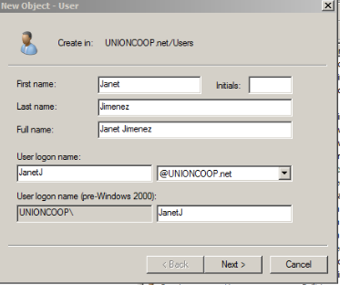 Se adiciona el nombre del dominio como UNIONCOOP.
