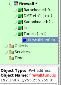 Hemos definido la red 192.168.7.0/24. Acceso desde el exterior a la IP correspondiente del cortafuegos para openvpn y ssh (estaba de antes) En la interfase externa.