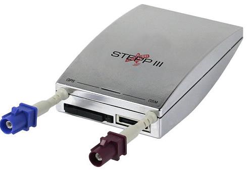 Imagen del Equipo: Se muestra el STEPP III, las partes físicas del equipo con sus respectivos accesorios: Antena GPS Mod A Antena GSM SIM Card Fig. 13 Parte Fontal del Equipo Interface RS232 Fig.