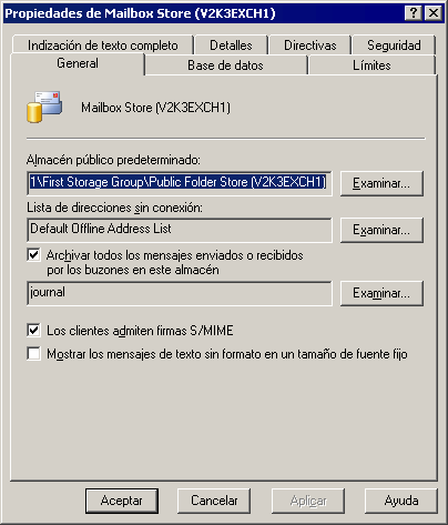 Captura de pantalla 5: Habilitación del registro en diario en un almacén de buzones de Microsoft Exchange Server 3.