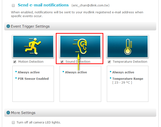 Paso 4: Asegúrese de que la casilla de verificación Detección de sonido está seleccionada y haga clic en el icono.