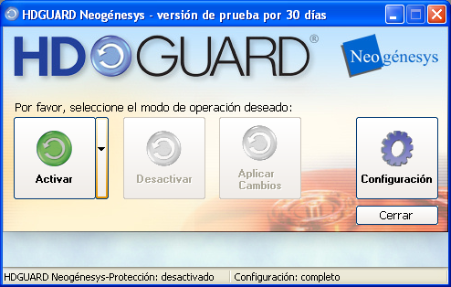 INTRODUCCIÓN Y OBJETIVOS Figura 1.4: HDGUARD en Windows XP. En contra: No puede guardar diferentes estados o puntos de restauración.