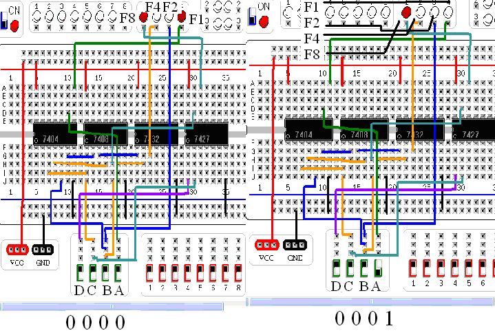 CAPÍTULO 6 Prácticas de Laboratorio Virtual 166 Figura 6.71 Conexiones de la práctica. 3. Proceder a comprobar el circuito, utilizar la tabla de verdad (tabla 6.