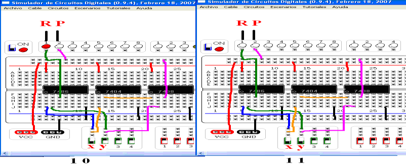 CAPÍTULO 6 Prácticas de Laboratorio Virtual 194 3. Proceder a comprobar el circuito, utilizar la tabla de verdad (tabla 6.15). - Encender el módulo y realizar las secuencias según la tabla 6.