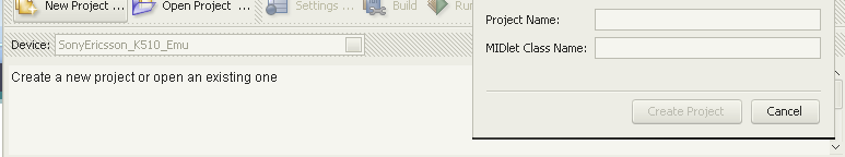 Creando un proyecto en Java ME SDK for CLDC Una vez abierta la KToolbar, click en New Proyect.