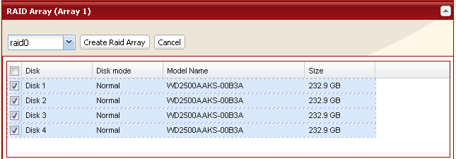 Uso en modo RAID 0 1 Cambie el sistema al modo normal (página 34). 2 Haga clic en [System (Sistema)] - [Storage (Almacenamiento)] - [RAID Array (Conjunto RAID)] en Web Admin.
