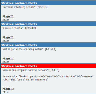 Ejemplo de resultados En Nessus 4 se devuelven todos los resultados de compatibilidad con la identificación del plugin que lleva a cabo la prueba.