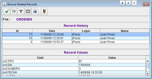 Auditoría de los Registros de una Lista Cuando usted actualiza un archivo que tiene control de auditoría se crea automáticamente un registro por cada operación de actualización.