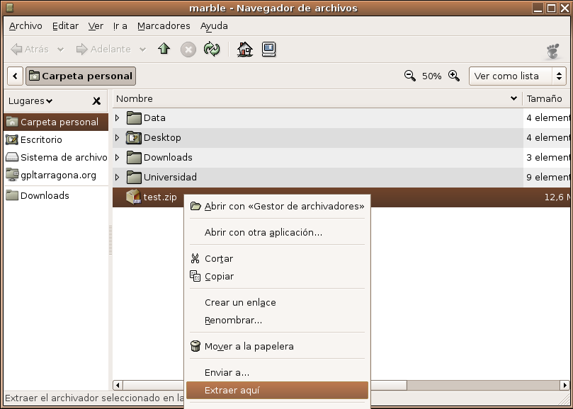 Ubuntu GNU/Linux Ahora es el momento añadir archivos o carpetas al comprimido, para esto usaremos el menú Editar.
