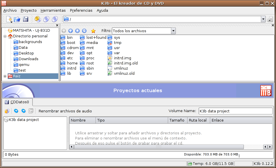 Ubuntu GNU/Linux AudioCD. disponibles en el menú Archivo -> Nuevo proyecto.