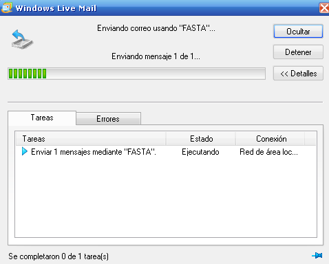 Windows Live Mail Enviar y Recibir mensajes Se establece la conexión con el servidor.