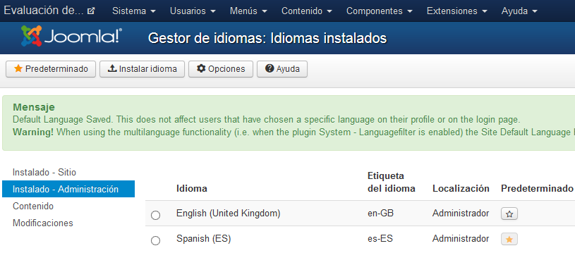 10. Ingrese al front-end de Joomla desde el navegador de su preferencia y verifique que algunos de los textos de los módulos presentes en el sitio web estarán ahora en idioma español. 11.