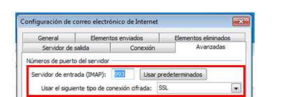 1.2.2 CONEXIÓN IMAP SEGURO (SSL) Para la conexión IMAP por SSL, la configuración es la misma excepto el último paso.