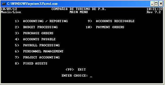 Recursos Humanos y Nominas (Histórico) - Munis Descripción Aplicación de instalación local, corre en modo DOS y es desarrollada en COBOL 85 El programa puede ser ejecutado simplemente con copiar la