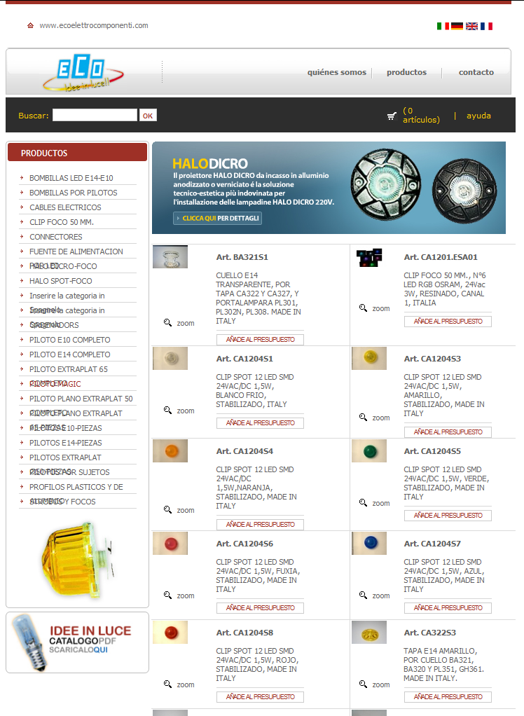 Imagen 5, página de catalogo de la web ecoelettrocomponenti.